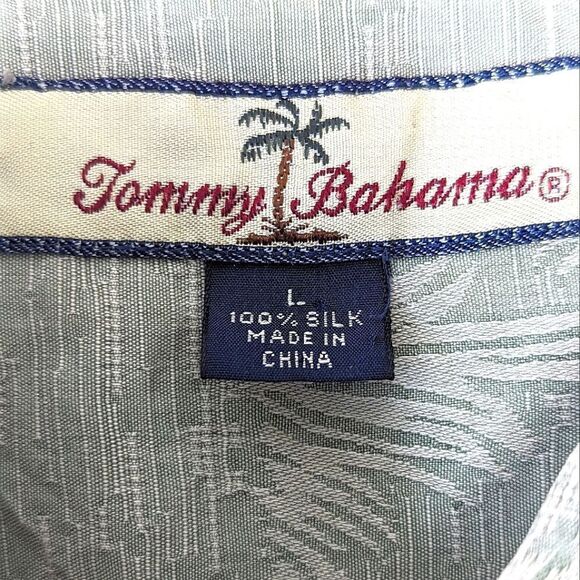 Tommy Bahama Sage Green Silk Short Sleeve Button Down Shirt size Men's L - Picture 9 of 9